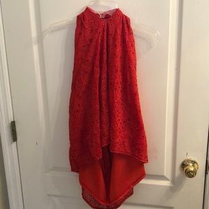 Sofia Vergara Red Eyelet Halter Top